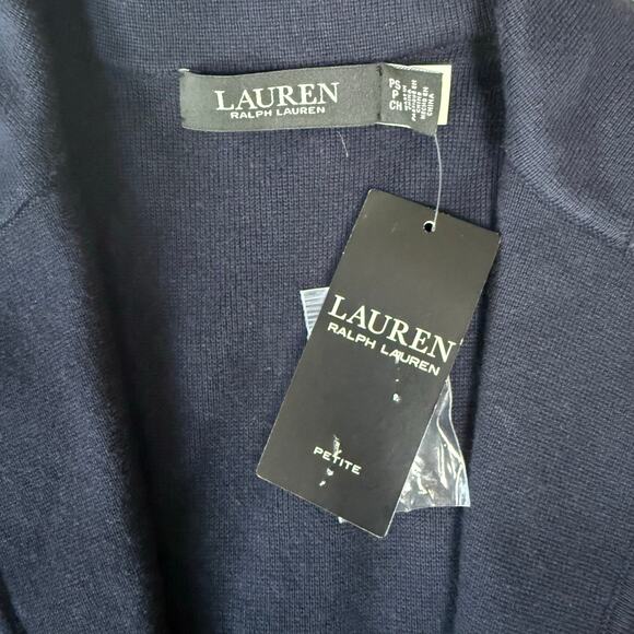 New LAUREN RALPH LAUREN Navy Sweater-Knit Cotton-Blend Blazer Petite Small - Picture 12 of 13